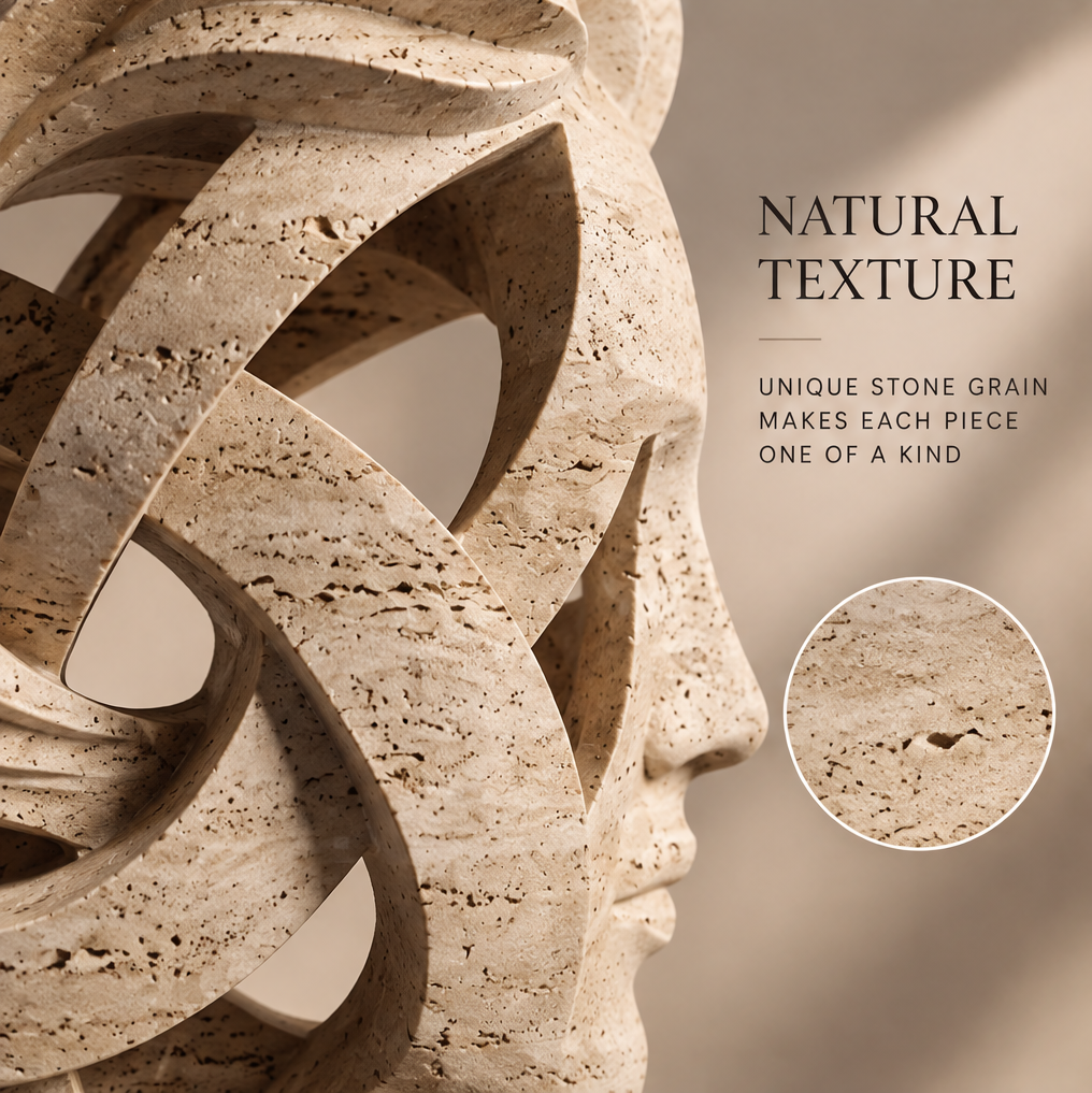 Close-up of travertine stone spiral texture — Natural Texture, Unique Stone Grain Makes Each Piece One of a Kind