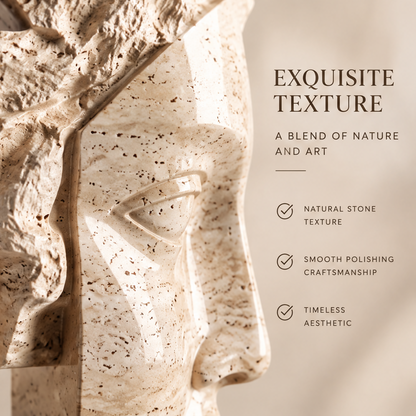 Close-up of travertine stone face sculpture texture — Exquisite Texture, A Blend of Nature and Art, Natural Stone Texture, Smooth Polishing Craftsmanship, Timeless Aesthetic