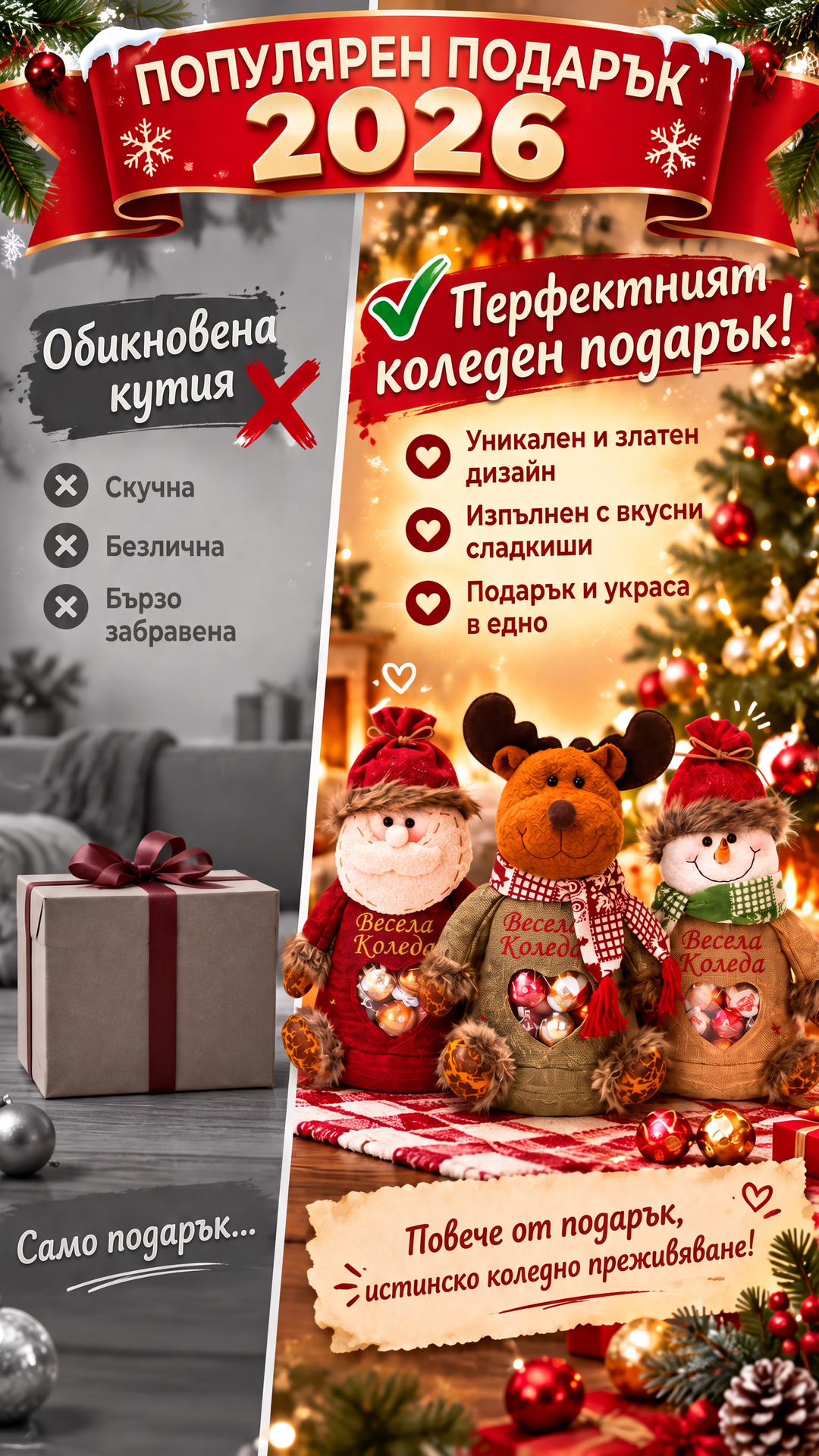 Превърнете 🎅Коледа в приказка с тези любими подаръчни торбички! 🎄✨50% ОТСТЪПКА 🎄2