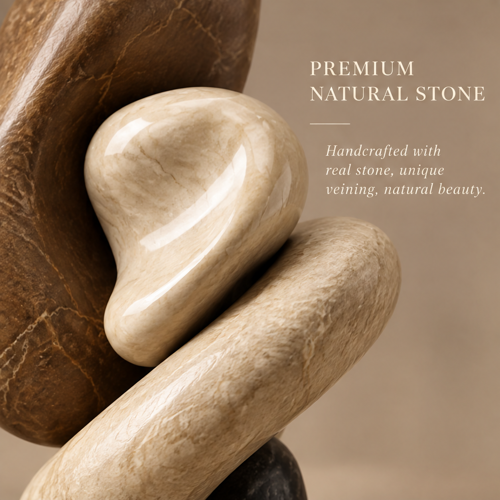 Close-up of premium natural stone with unique veining and smooth marble texture — Premium Natural Stone, Handcrafted with Real Stone, Unique Veining, Natural Beauty
