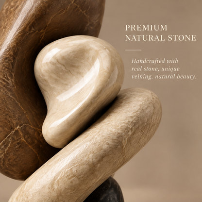 Close-up of premium natural stone with unique veining and smooth marble texture — Premium Natural Stone, Handcrafted with Real Stone, Unique Veining, Natural Beauty