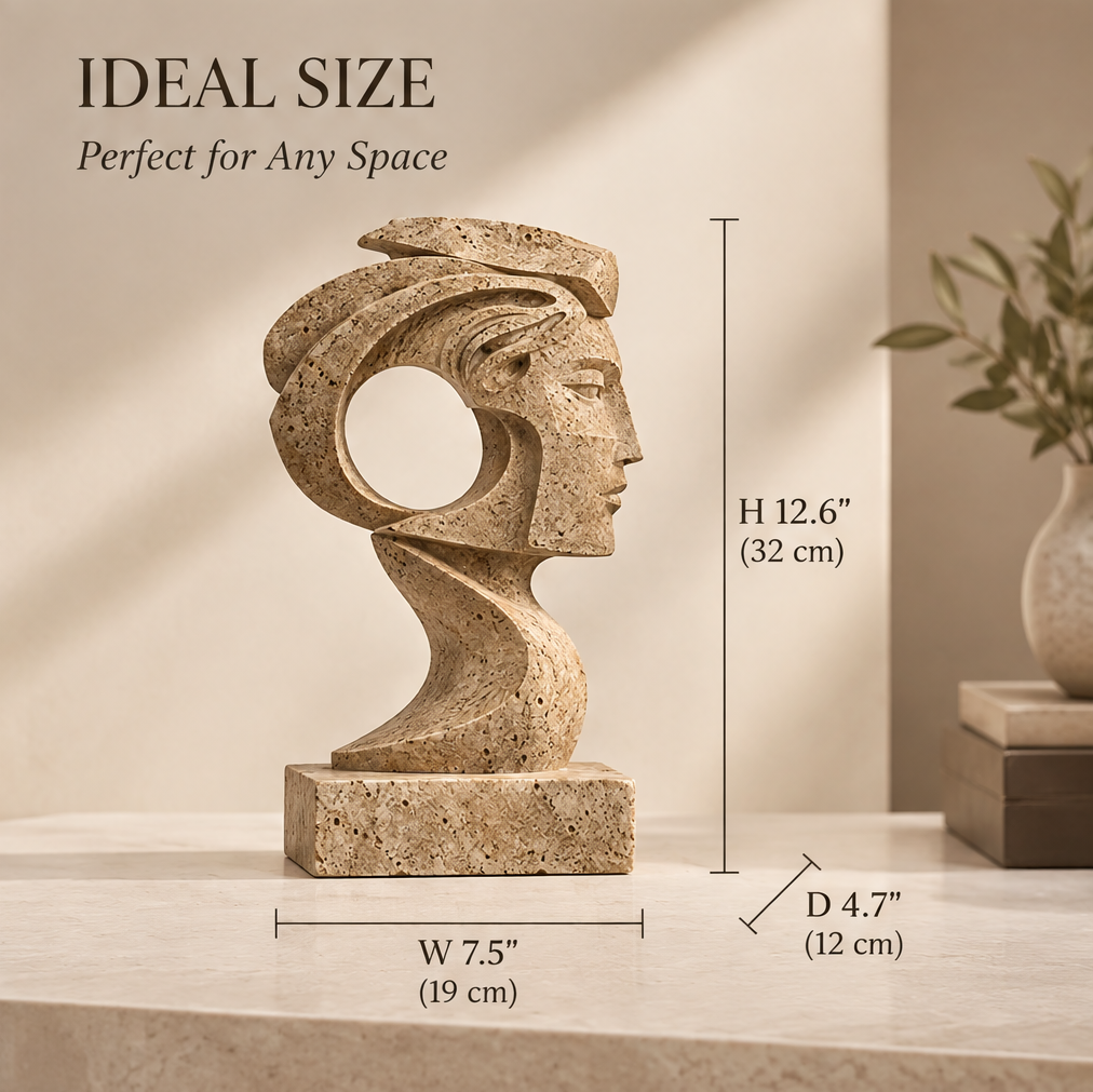 Dimensions of VITALUXO abstract sculpture: H 12.6 inch (32 cm), W 7.5 inch (19 cm), D 4.7 inch (12 cm) — Ideal Size, Perfect for Any Space