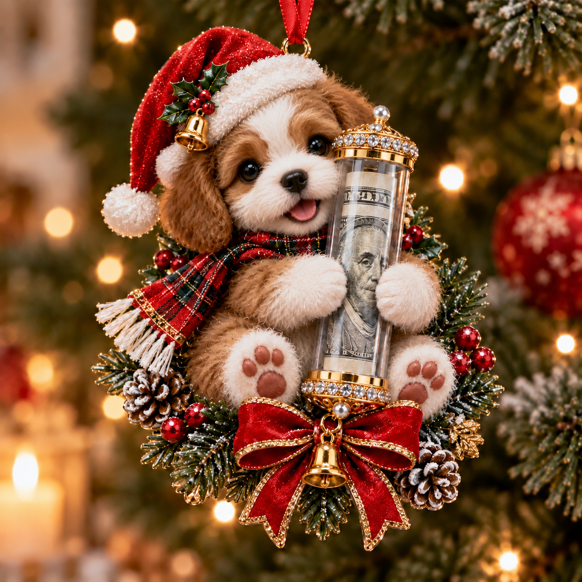 🎄Коледно намаление 50%🎁 Коледна играчка със сладко животинче за подарък на пари – украса за елха 🎖️