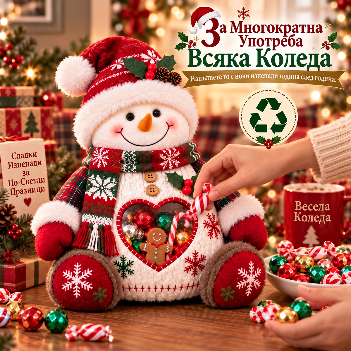 💥Коледна оферта — 50% отстъпка!🎅Коледна фигурка за лакомства – Кутия за многократна употреба за сладкиши и подаръци 1🎄